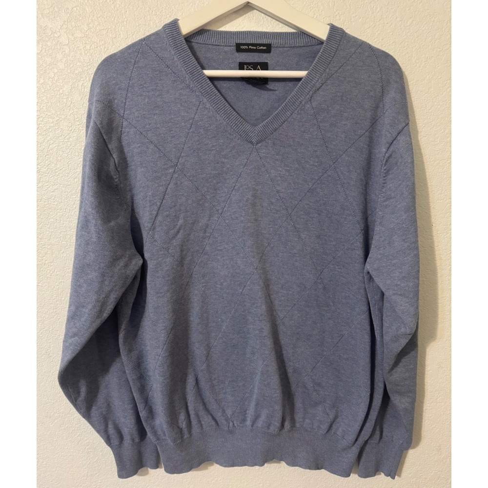 Jos. A. Bank Pima Cotton Sweater V-Neck Argyle Knit Pullover Medium
